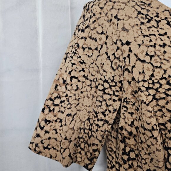 Lands" End Tan Black Animal Print Jersey Fit & Flare Dress Office Preppy 10 - Picture 3 of 15